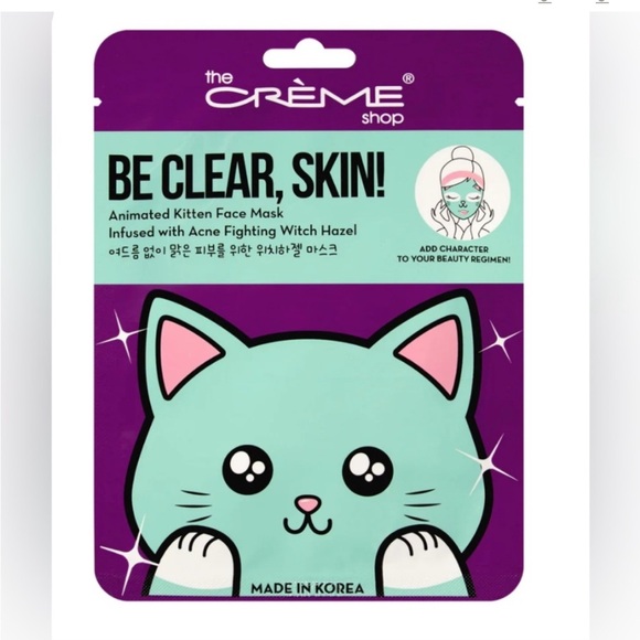 New Crème Be Clear, Skin! Animated Kitten Face Mask - Acne-Fighting Witch Hazel - Picture 1 of 3